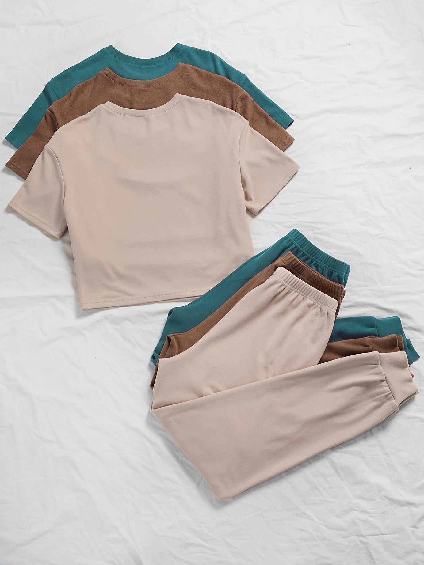 3 Pieces Cozy Crew Neck Drawstring Pants Lounge Set