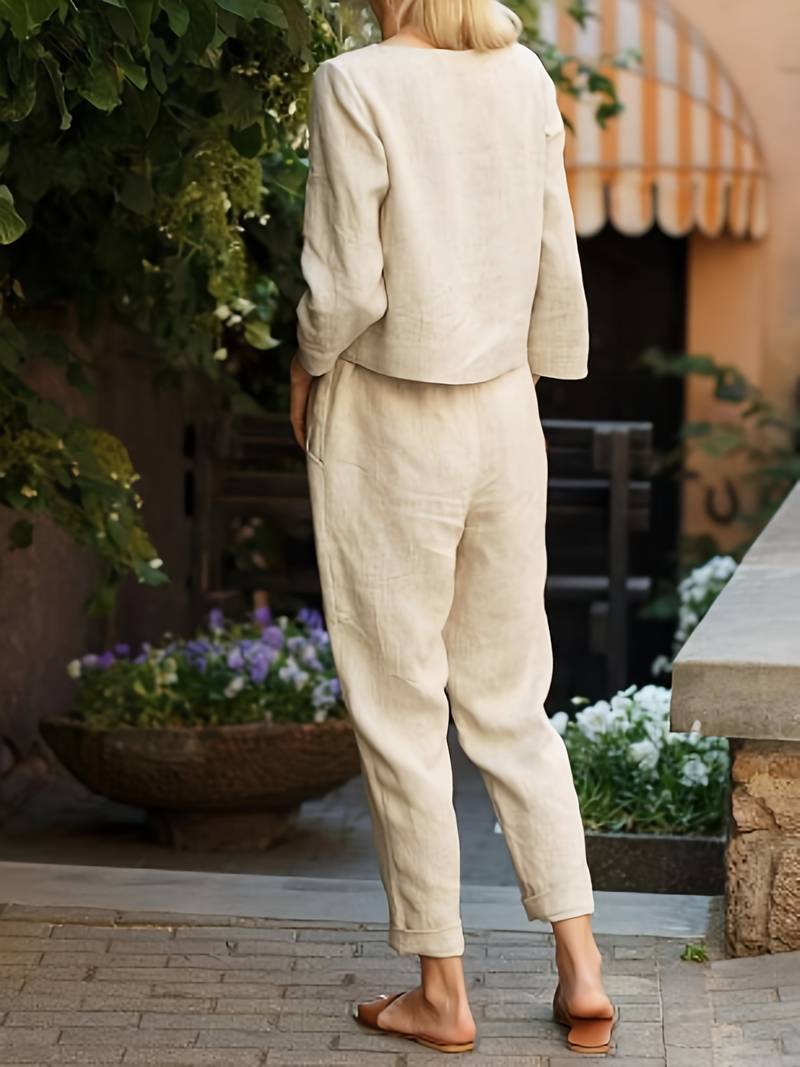 Elegant Women's Cotton Linen 2 Piece Set