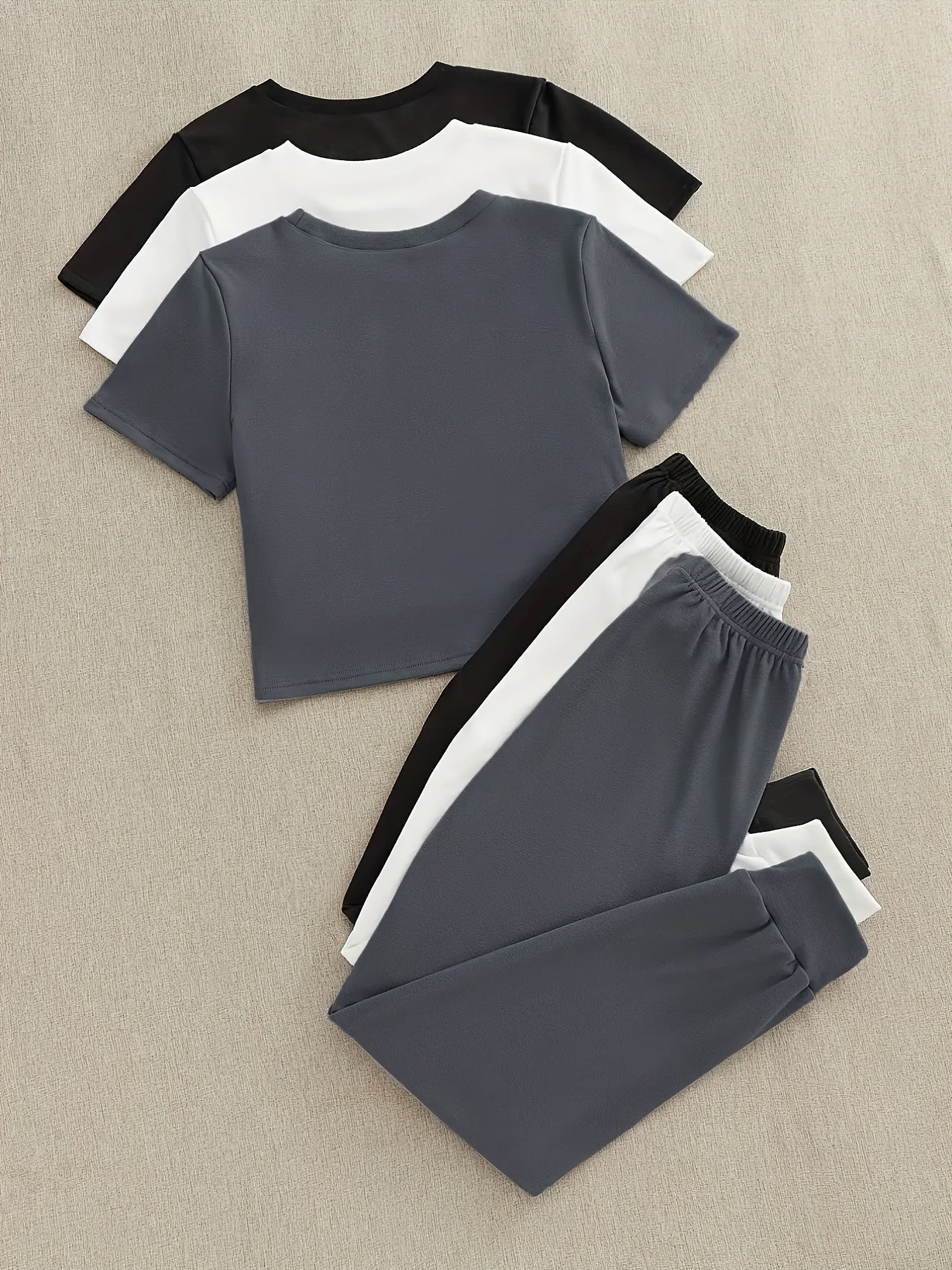3 Pieces Cozy Crew Neck Drawstring Pants Lounge Set