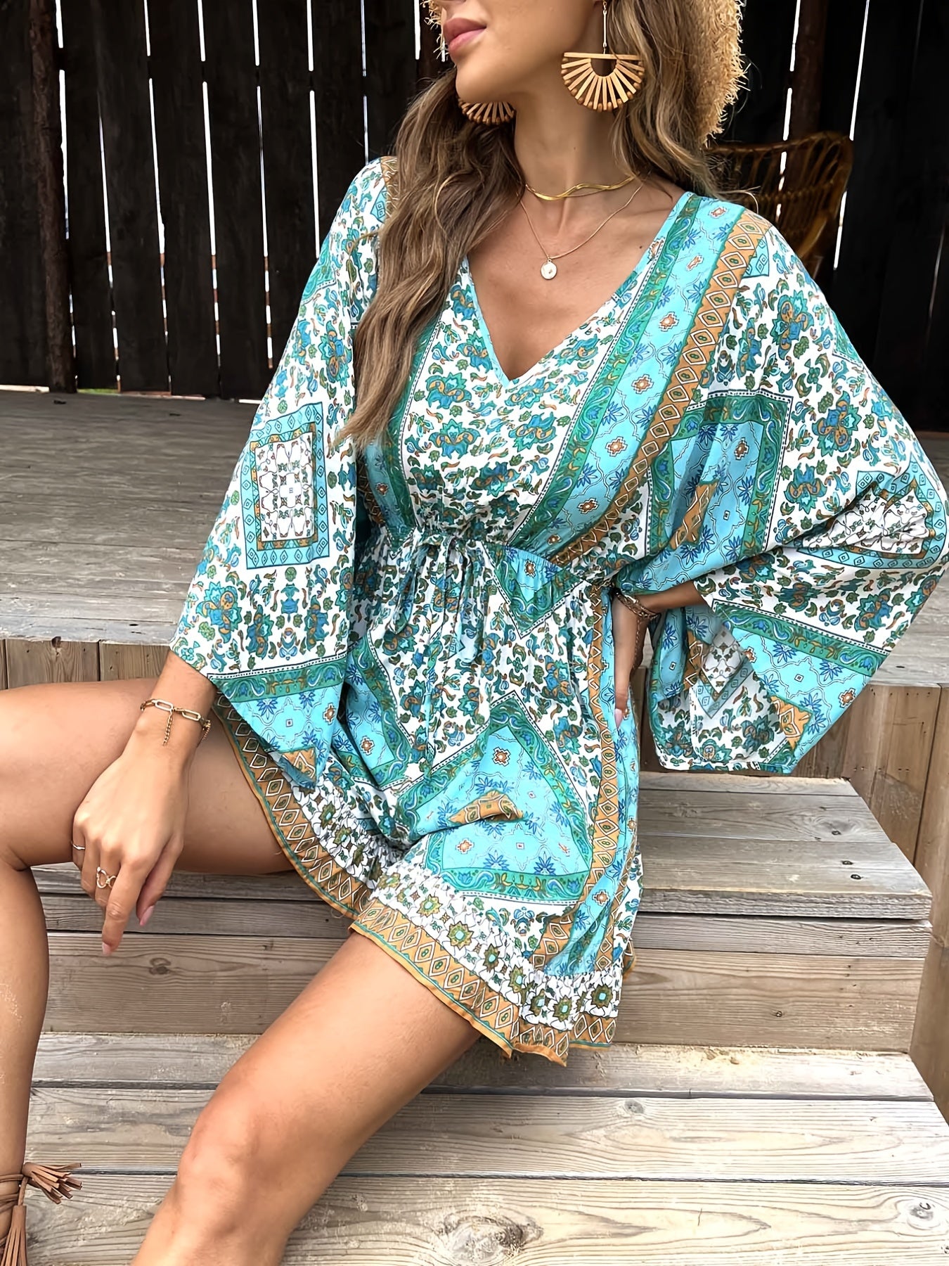 Ladies Floral Print V Neck Culottes Jumpsuit