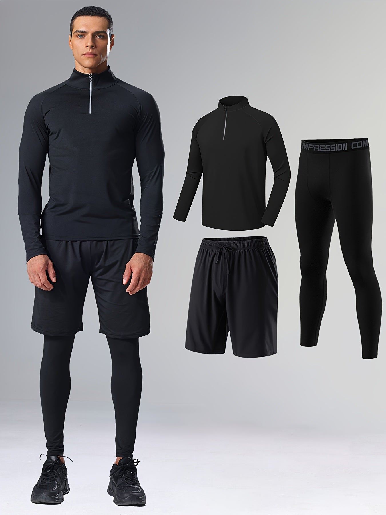 Men's Dynamic Performance Black 3pcs Athletic Set