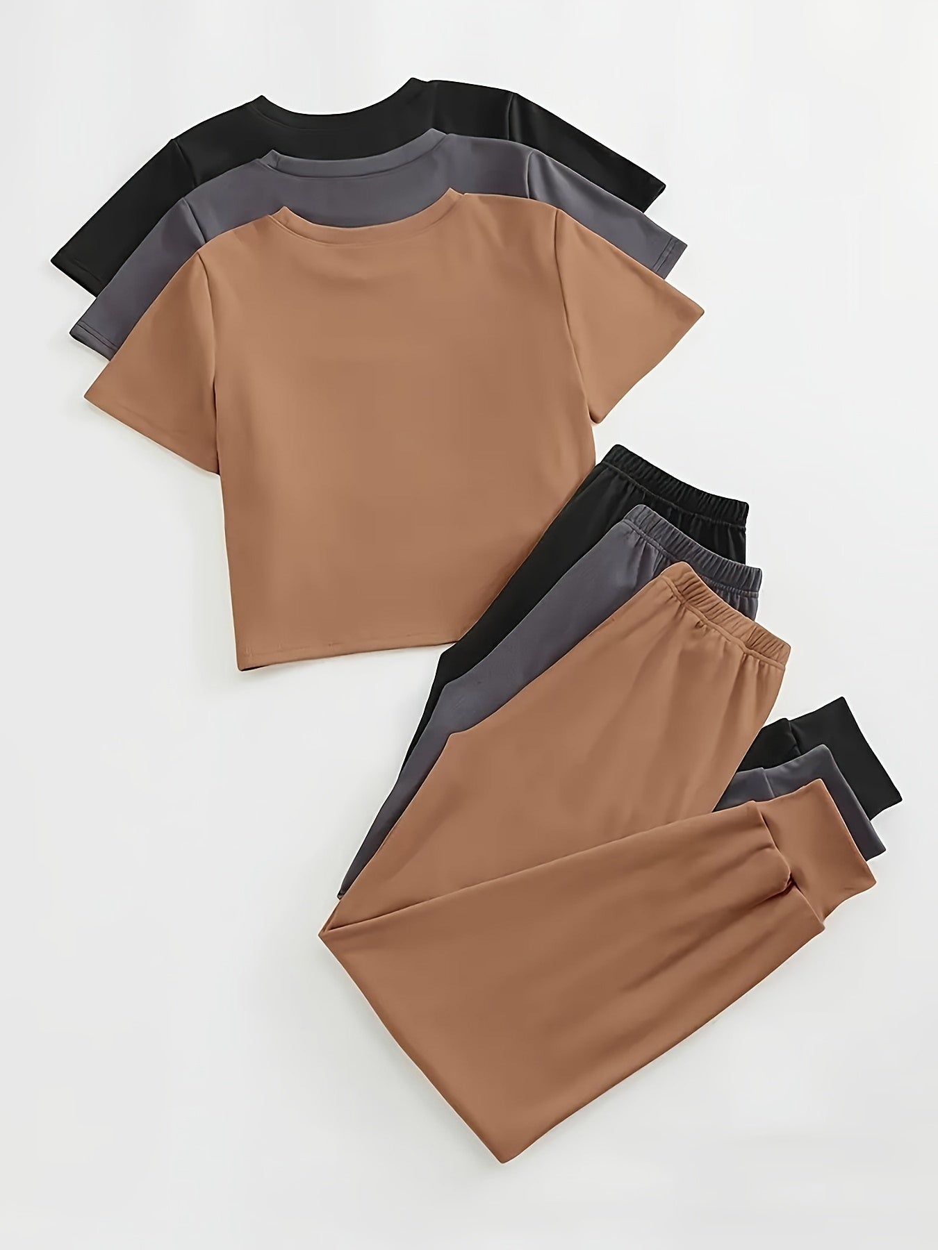 3 Pieces Cozy Crew Neck Drawstring Pants Lounge Set