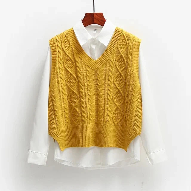 Women's Black Cable Knit V-Neck Sweater Vest – Chic Layers. Timeless Texture