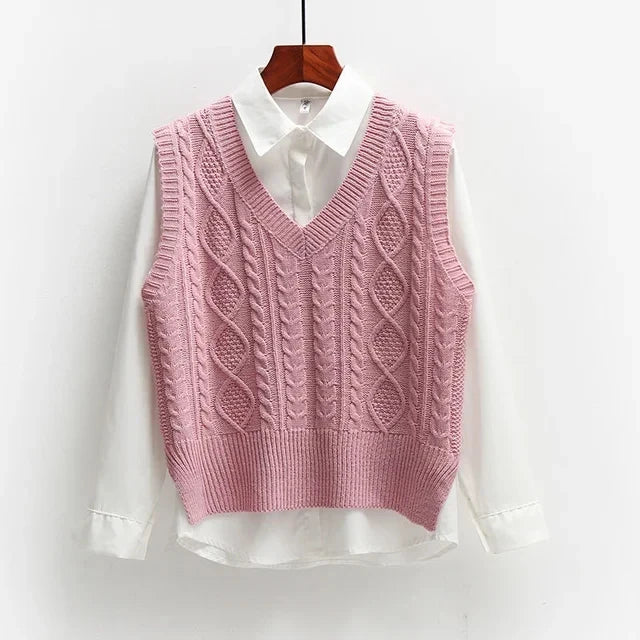 Women's Black Cable Knit V-Neck Sweater Vest – Chic Layers. Timeless Texture