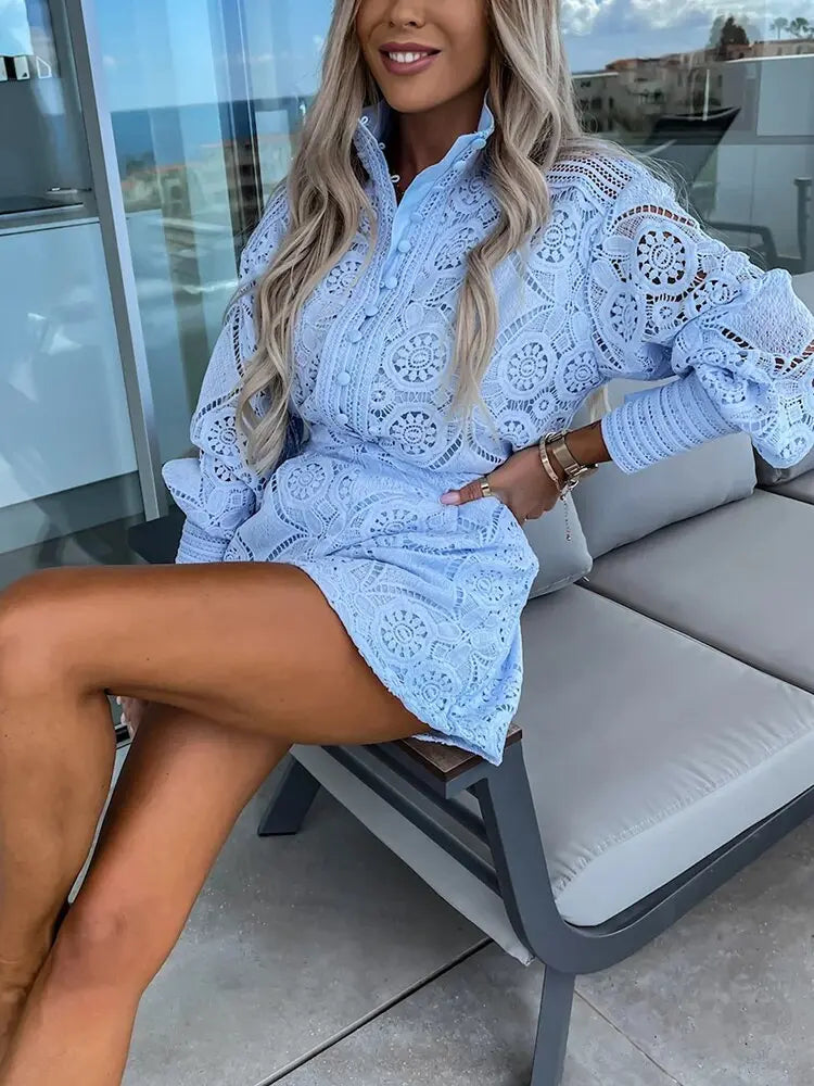 Ladies Elegant Lace Buttoned Top Short Set