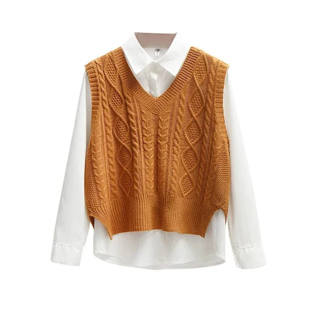 Women's Black Cable Knit V-Neck Sweater Vest – Chic Layers. Timeless Texture