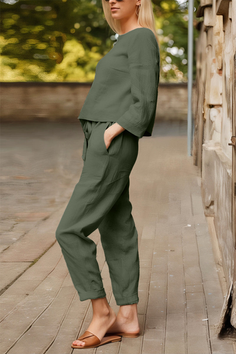 Elegant Women's Cotton Linen 2 Piece Set