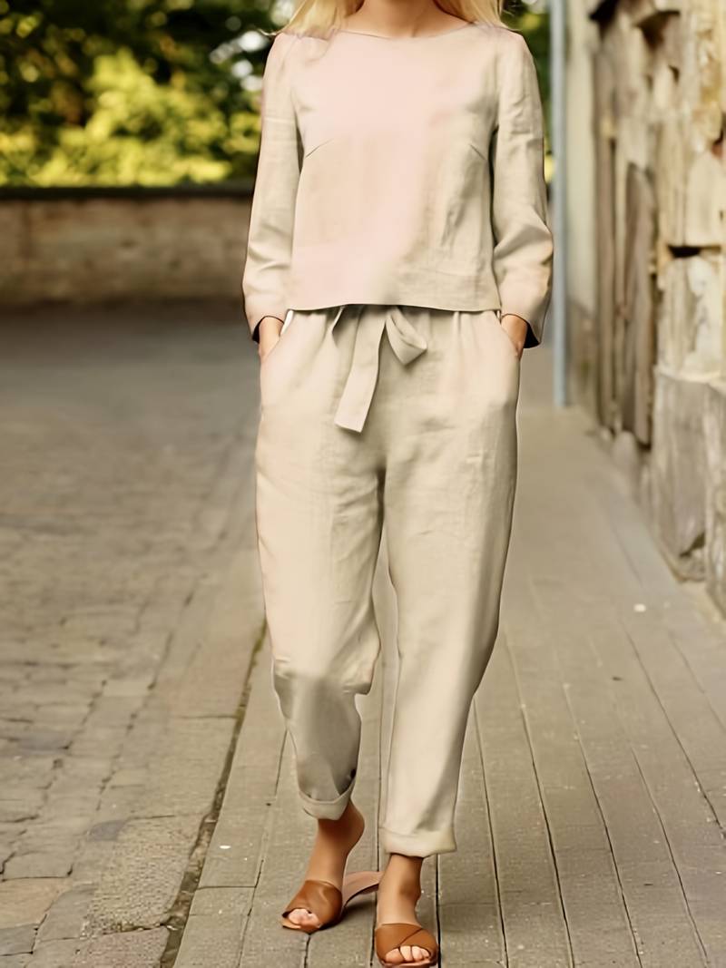 Elegant Women's Cotton Linen 2 Piece Set