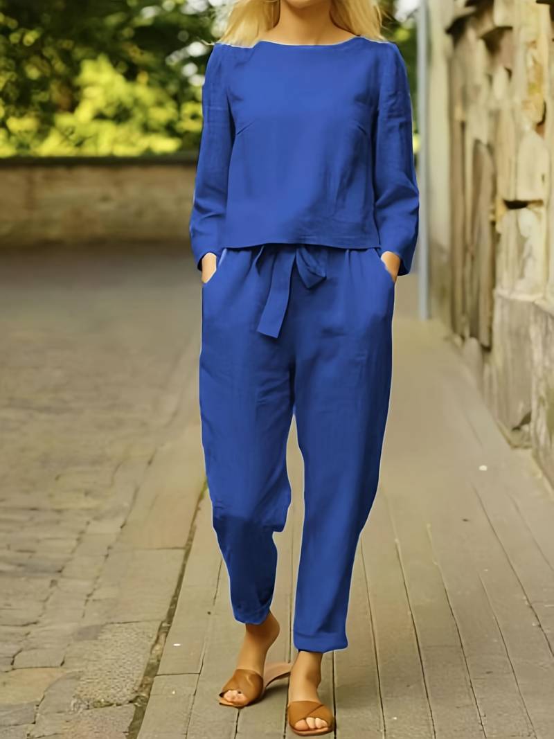 Elegant Women's Cotton Linen 2 Piece Set