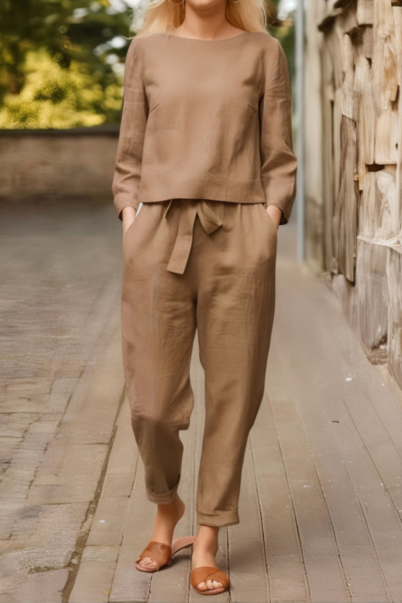 Elegant Women's Cotton Linen 2 Piece Set