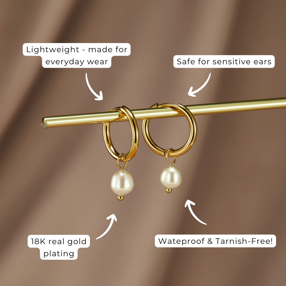 Elegant Freshwater Pearl Gold Hoop Earrings