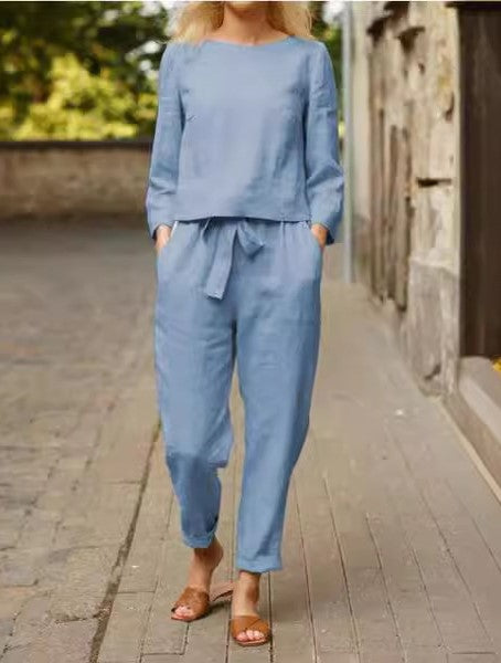 Elegant Women's Cotton Linen 2 Piece Set