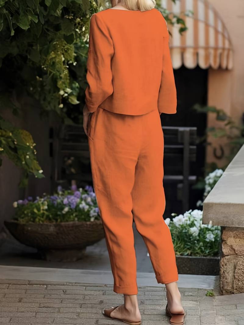 Elegant Women's Cotton Linen 2 Piece Set
