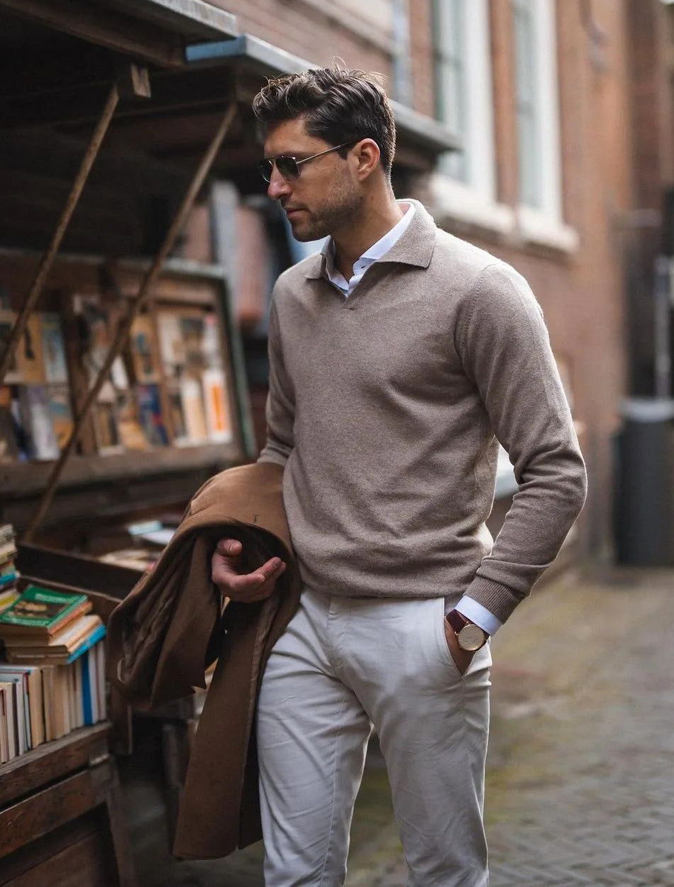 Long Sleeve V Collar Men's Polo Shirt