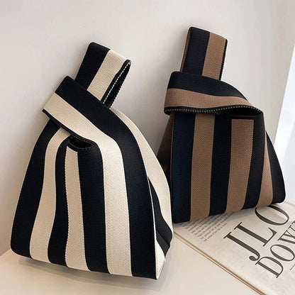 Women's Stylish Striped Canvas Mini Tote Bag