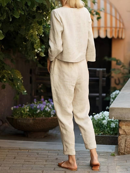 Elegant Women's Cotton Linen 2 Piece Set