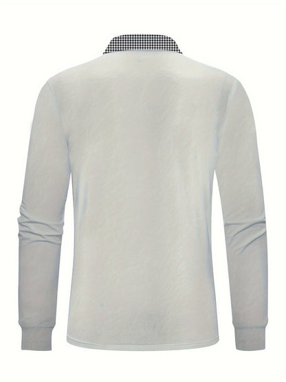Men's Black Longsleeve Polo Shirt With Checkered Collar – Buttoned Polo