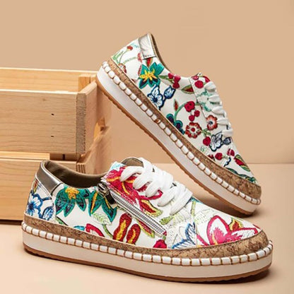 Women's Floral Print Lace Up Sneakers