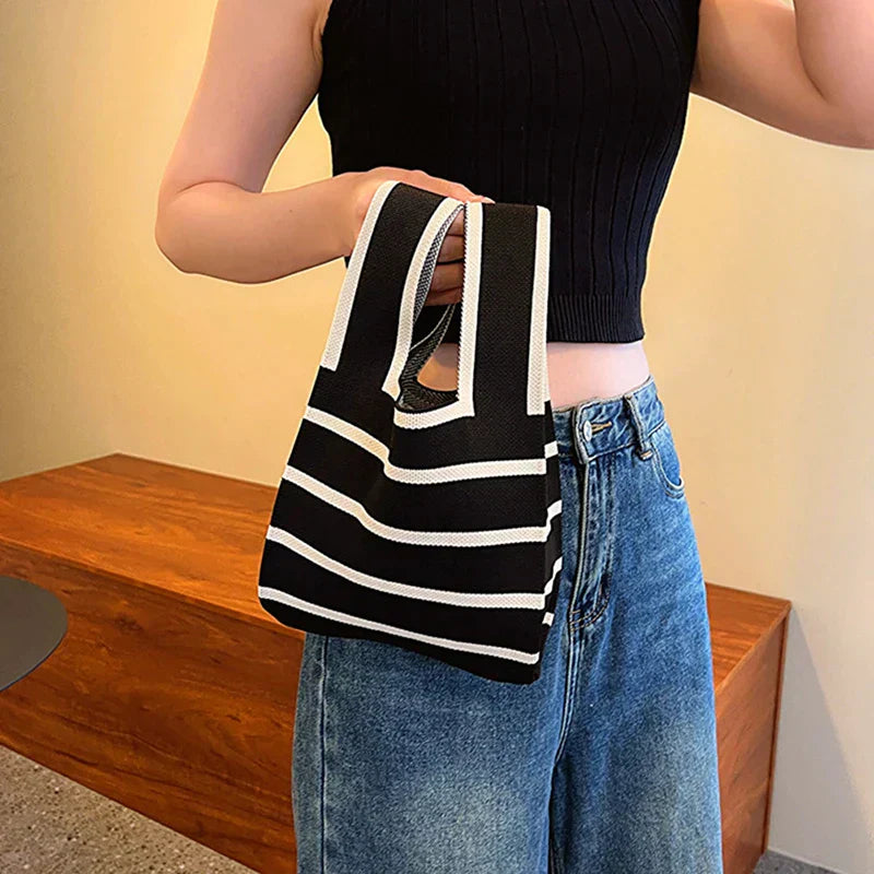 Women's Stylish Striped Canvas Mini Tote Bag