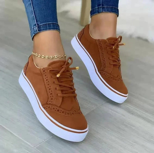 Women's Orthopedic Suede Sneakers – Brown Lace-Up Comfort Walk Shoes