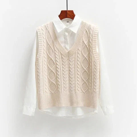 Women's Black Cable Knit V-Neck Sweater Vest – Chic Layers. Timeless Texture