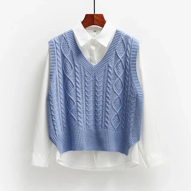 Women's Black Cable Knit V-Neck Sweater Vest – Chic Layers. Timeless Texture