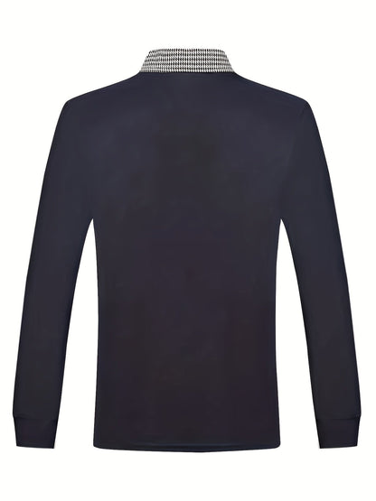 Men's Black Longsleeve Polo Shirt With Checkered Collar – Buttoned Polo