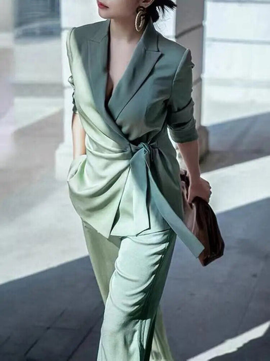 Ladies Sophisticated Two Piece Jacket Pants Set