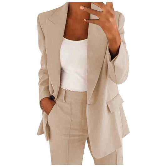 Chic Solid Colour Women's Blazer Trouser Set