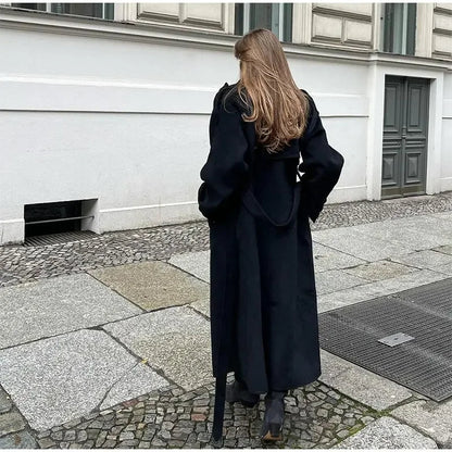 Women's Black Long Wool Trench Coat – Tailored Warmth