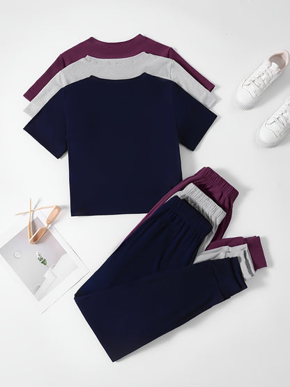 3 Pieces Cozy Crew Neck Drawstring Pants Lounge Set