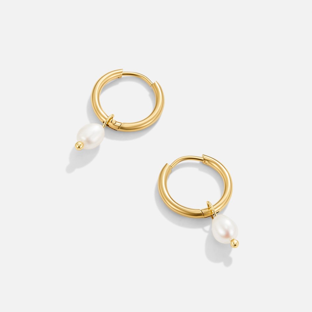 Elegant Freshwater Pearl Gold Hoop Earrings