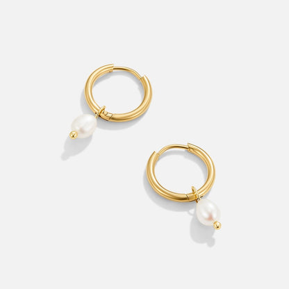 Elegant Freshwater Pearl Gold Hoop Earrings