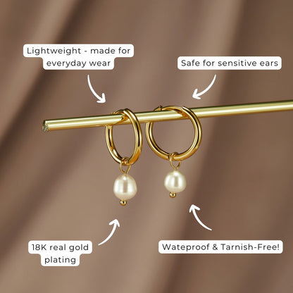 Elegant Freshwater Pearl Gold Hoop Earrings